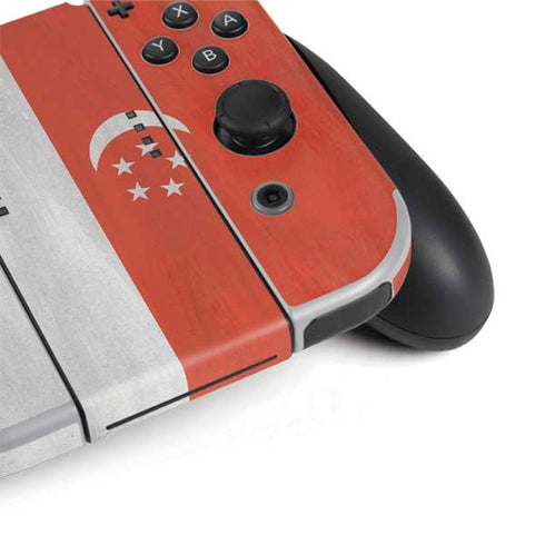 Singapore Flag Distressed Nintendo Switch OLED (2021) Skin